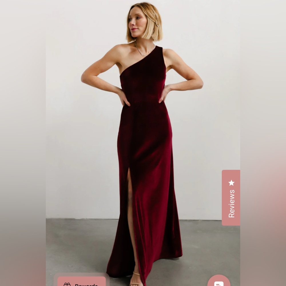 NWT Baltic Born One-Shoulder Burgundy Velvet Gown with slit